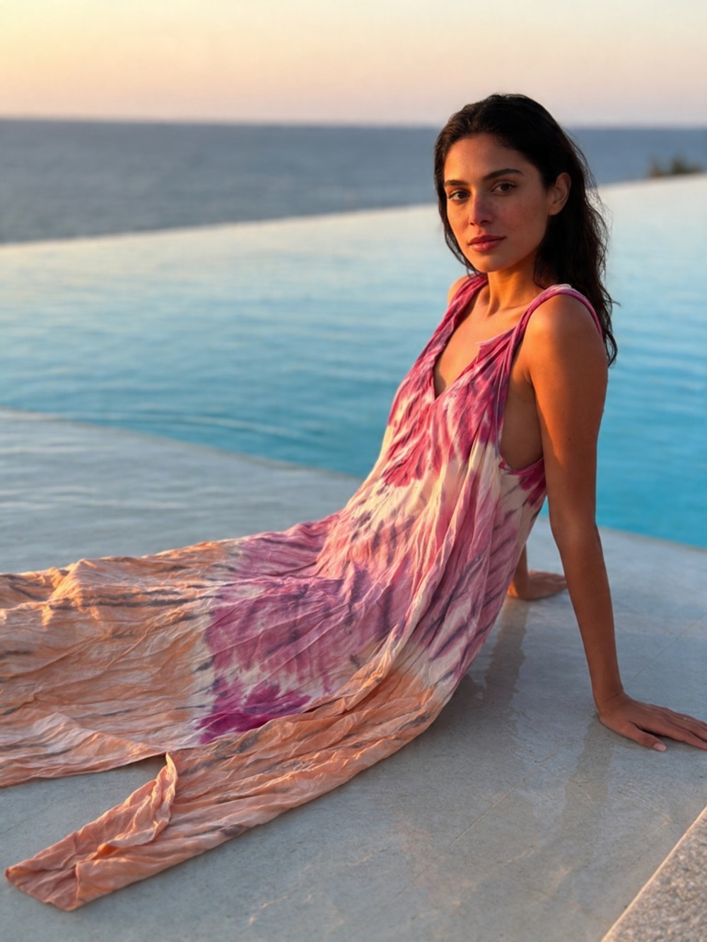 Young Fabulous & Broke Pink and Peach Tie-Dye Swim Cover-Up Dress